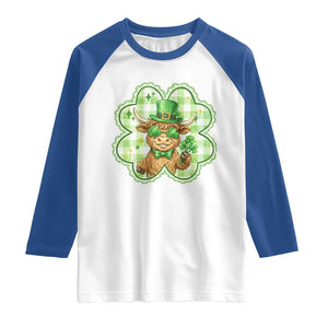 Funny Irish Highland Cow Shamrock Holiday Gift Raglan Shirt TS12 White Royal Print Your Wear