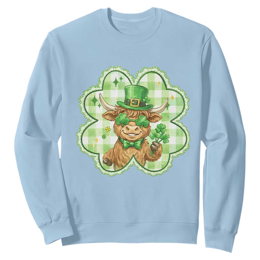 Funny Irish Highland Cow Shamrock Holiday Gift Sweatshirt TS12 Light Blue Print Your Wear