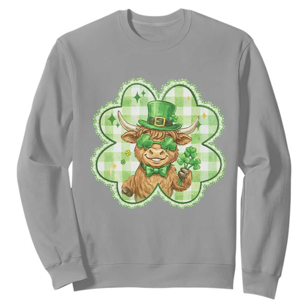 Funny Irish Highland Cow Shamrock Holiday Gift Sweatshirt TS12 Sport Gray Print Your Wear