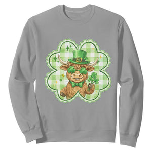 Funny Irish Highland Cow Shamrock Holiday Gift Sweatshirt TS12 Sport Gray Print Your Wear