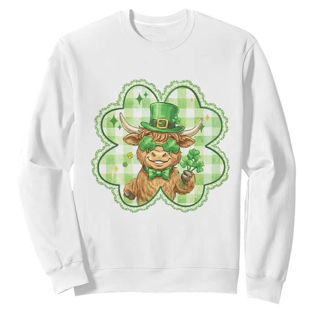 Funny Irish Highland Cow Shamrock Holiday Gift Sweatshirt TS12 White Print Your Wear