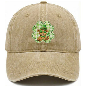 Funny Irish Highland Cow Shamrock Holiday Gift Washed Cotton Baseball Cap TS12 Print Your Wear