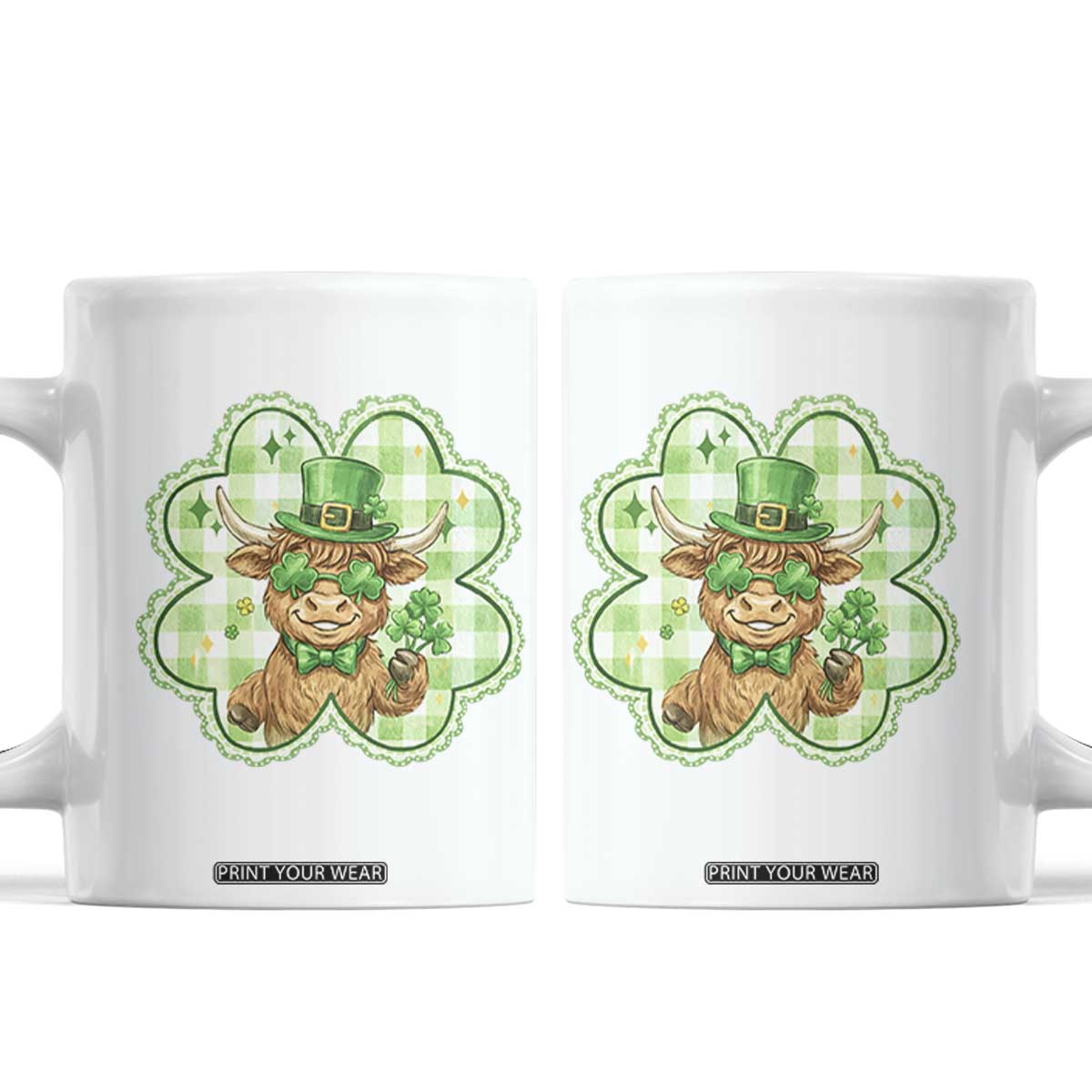 Funny Irish Highland Cow Shamrock Holiday Gift Coffee Mug TS12 White Print Your Wear