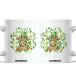 Funny Irish Highland Cow Shamrock Holiday Gift Coffee Mug TS12 White Print Your Wear