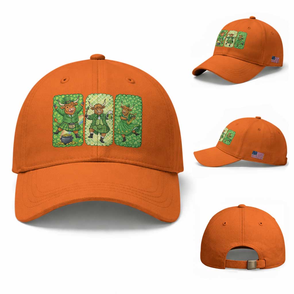 Vintage Highland Cow St Patricks Day Baseball Cap Farm Lover Gift TS12 Baseball Cap Universal Fit Orange Print Your Wear