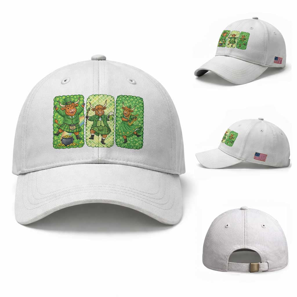 Vintage Highland Cow St Patricks Day Baseball Cap Farm Lover Gift TS12 Baseball Cap Universal Fit White Print Your Wear