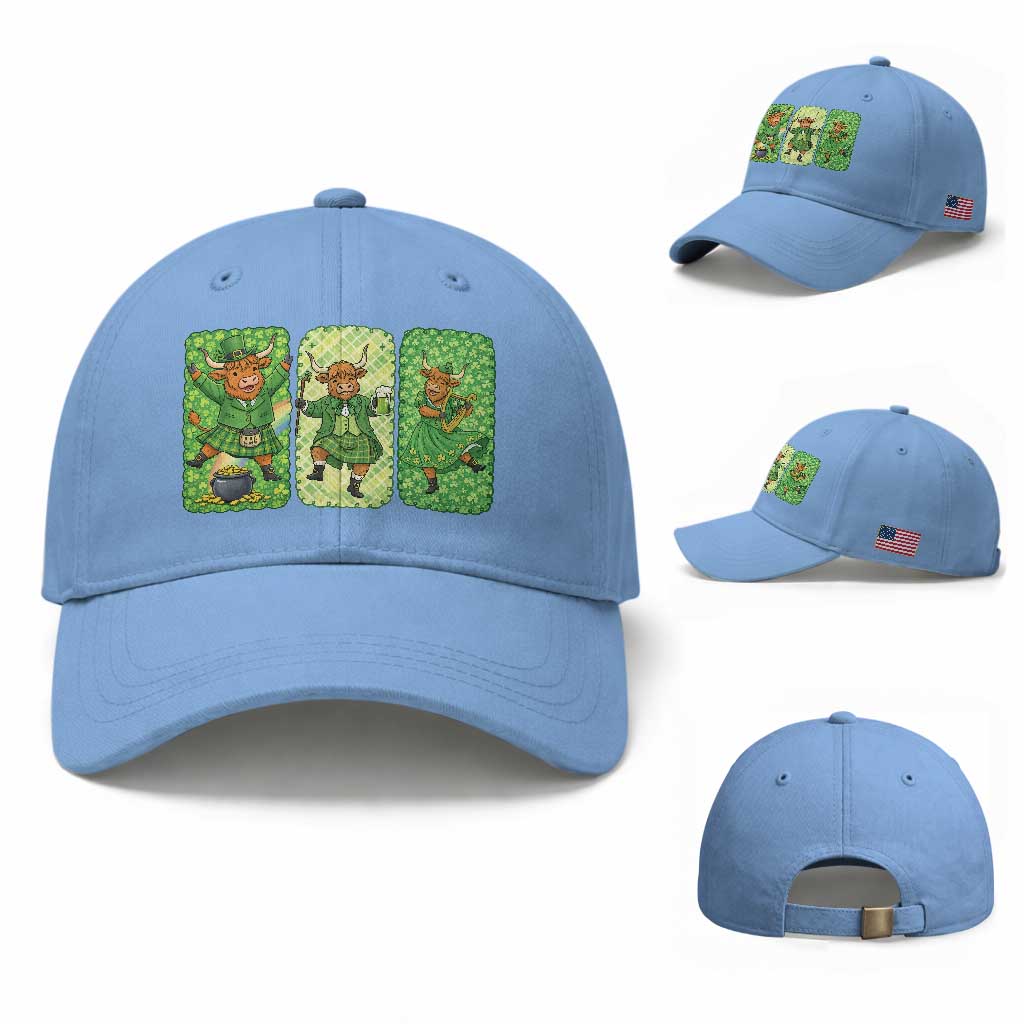 Vintage Highland Cow St Patricks Day Baseball Cap Farm Lover Gift TS12 Baseball Cap Universal Fit Light Blue Print Your Wear