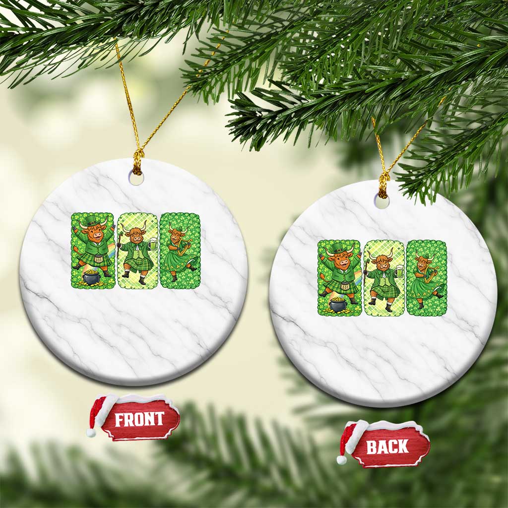 Vintage Highland Cow St Patricks Day Ceramic Ornament Farm Lover Gift TS12 1pc White Marble Print Your Wear