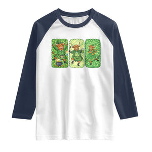 Vintage Highland Cow St Patricks Day Raglan Shirt Farm Lover Gift TS12 White Navy Print Your Wear