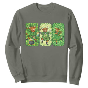 Vintage Highland Cow St Patricks Day Sweatshirt Farm Lover Gift TS12 Military Green Print Your Wear