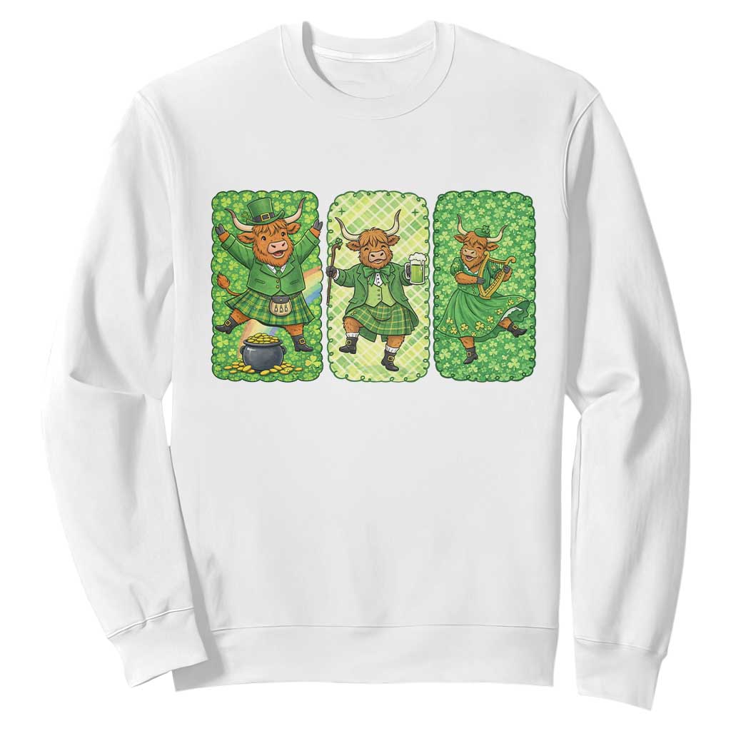 Vintage Highland Cow St Patricks Day Sweatshirt Farm Lover Gift TS12 White Print Your Wear