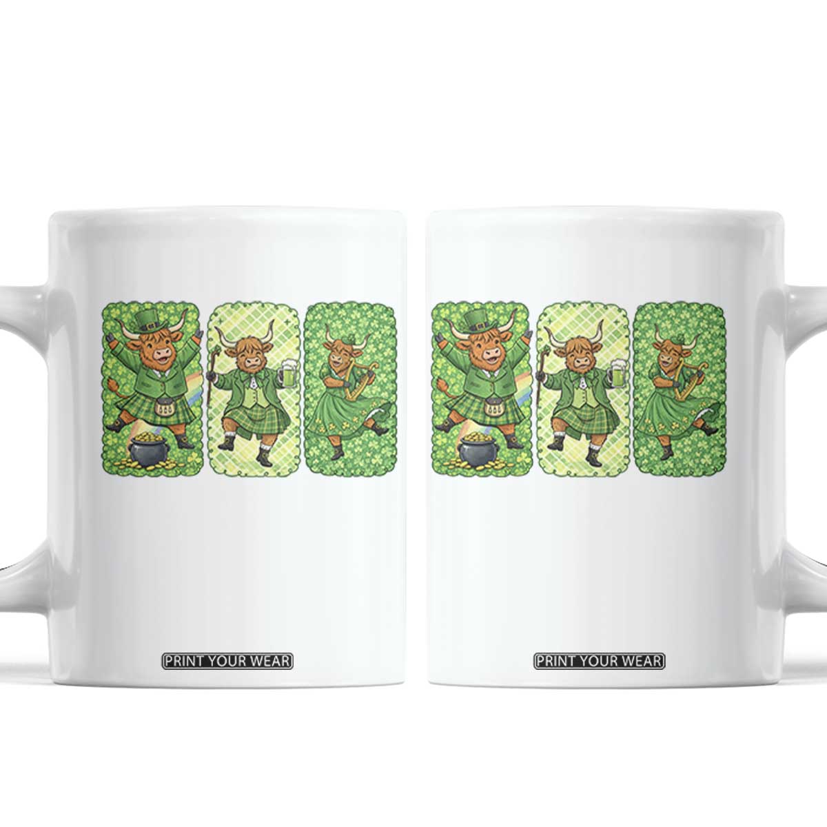 Vintage Highland Cow St Patricks Day Coffee Mug Farm Lover Gift TS12 White Print Your Wear