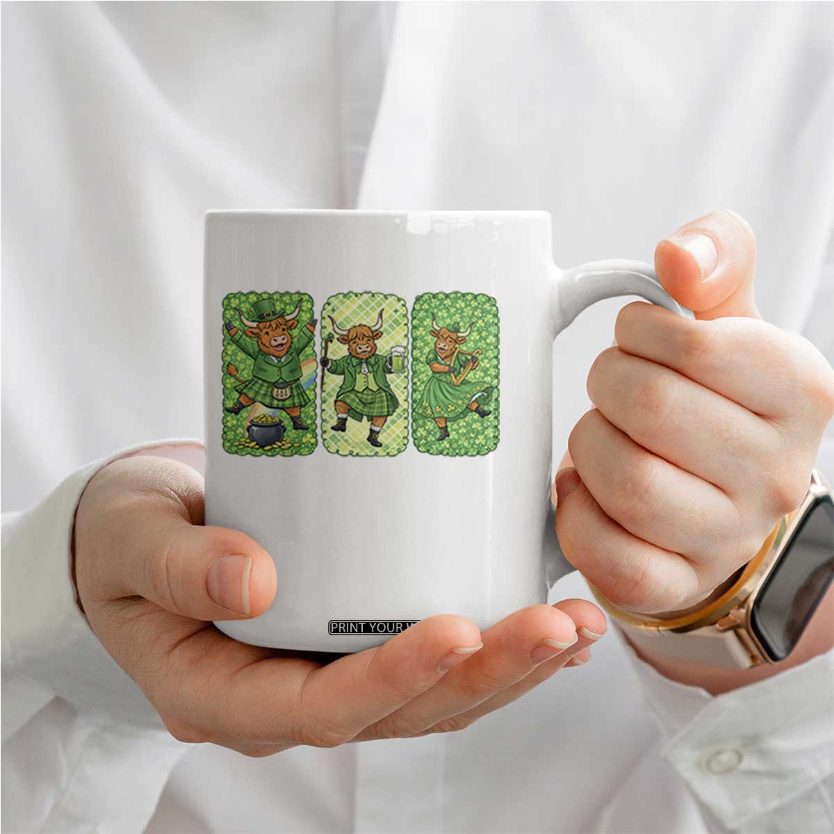 Vintage Highland Cow St Patricks Day Coffee Mug Farm Lover Gift TS12 Print Your Wear