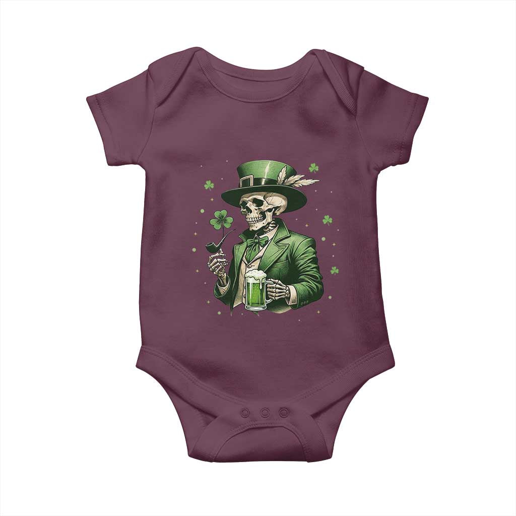 Skeleton St Patricks Day Drinking Baby Onesie Irish Party Gift TS12 Maroon Print Your Wear