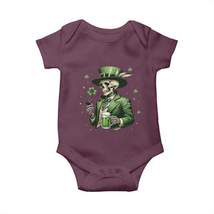 Skeleton St Patricks Day Drinking Baby Onesie Irish Party Gift TS12 Maroon Print Your Wear