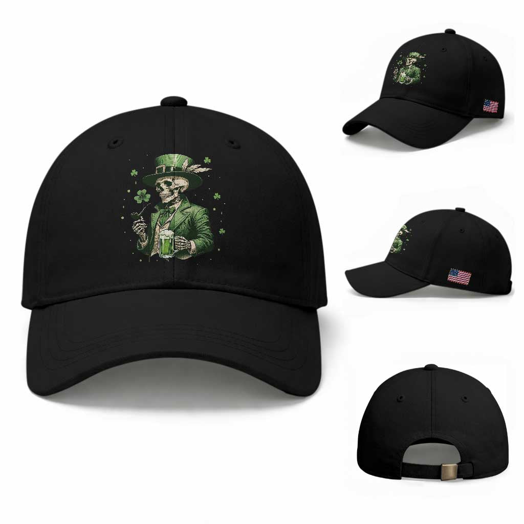 Skeleton St Patricks Day Drinking Baseball Cap Irish Party Gift TS12 Baseball Cap Universal Fit Black Print Your Wear