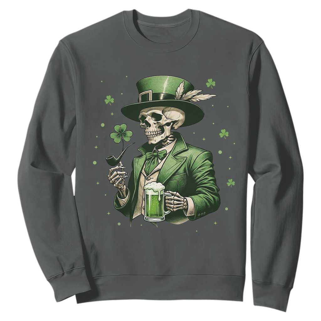 Skeleton St Patricks Day Drinking Sweatshirt Irish Party Gift TS12 Dark Heather Print Your Wear