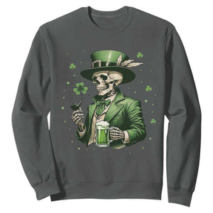 Skeleton St Patricks Day Drinking Sweatshirt Irish Party Gift TS12 Dark Heather Print Your Wear