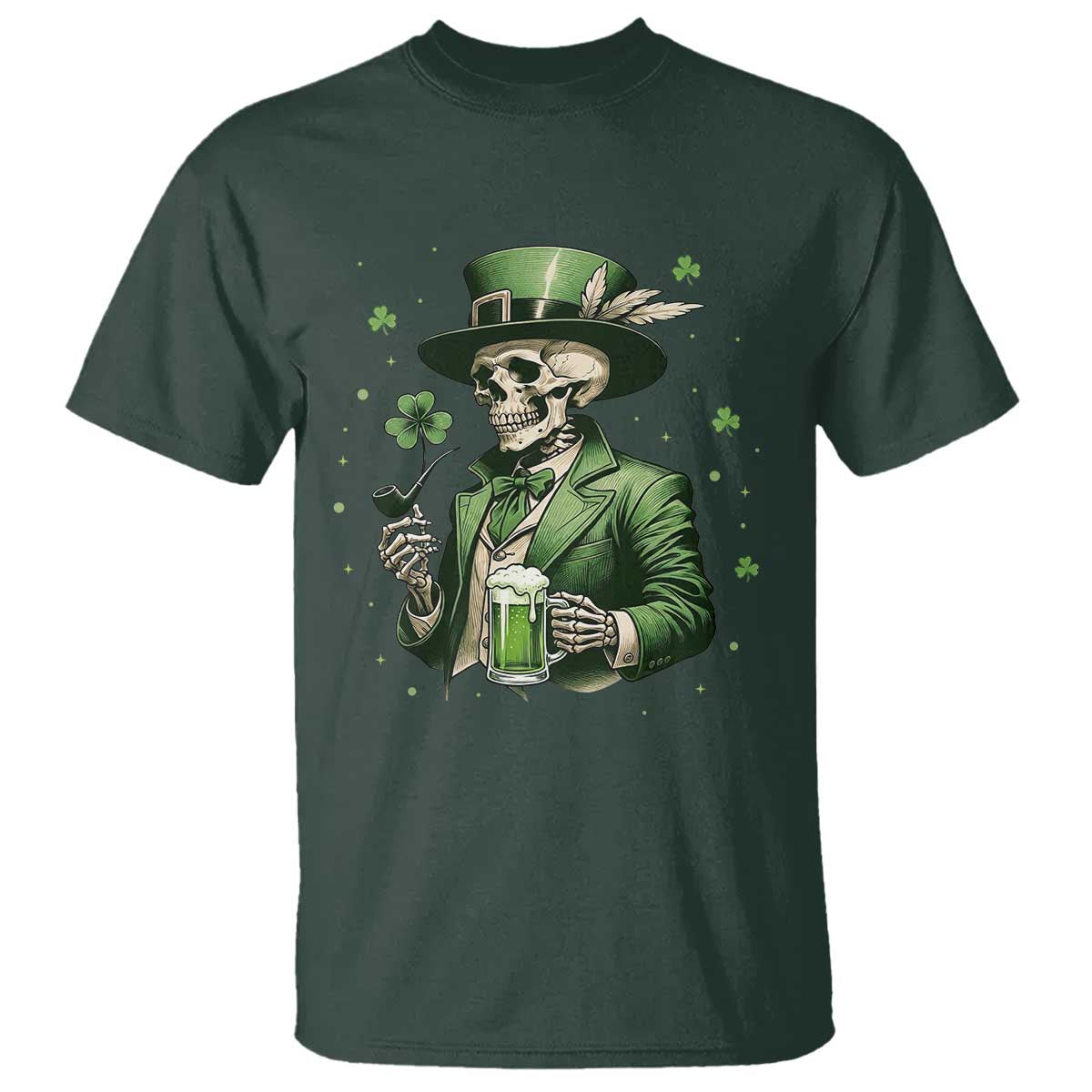Skeleton St Patricks Day Drinking T Shirt Irish Party Gift TS12 Dark Forest Green Print Your Wear