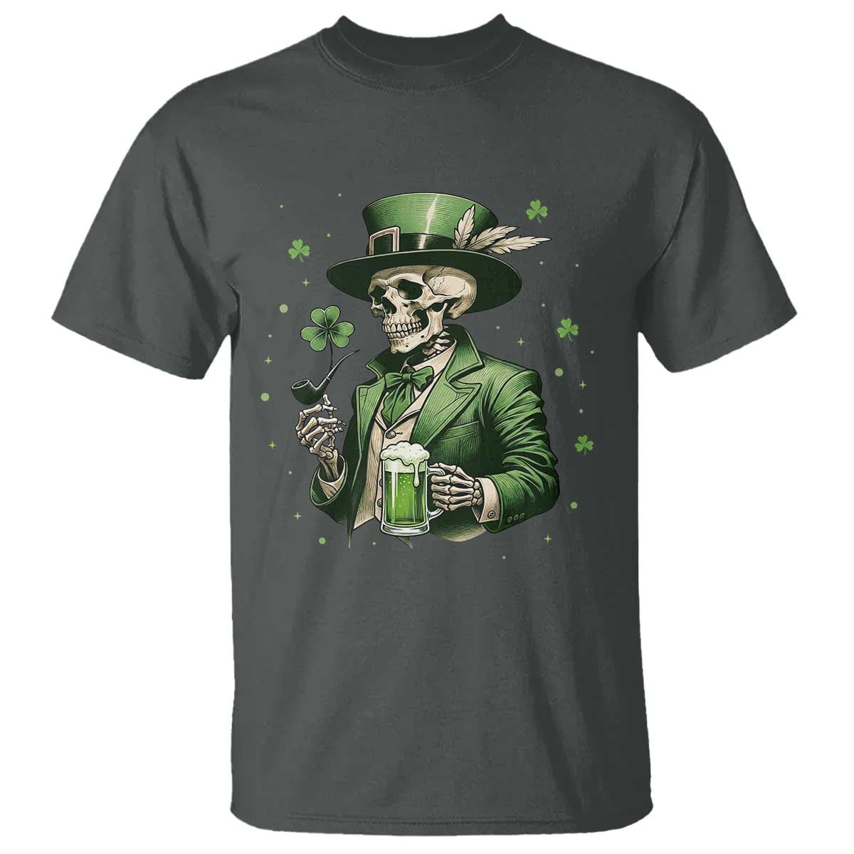 Skeleton St Patricks Day Drinking T Shirt Irish Party Gift TS12 Dark Heather Print Your Wear