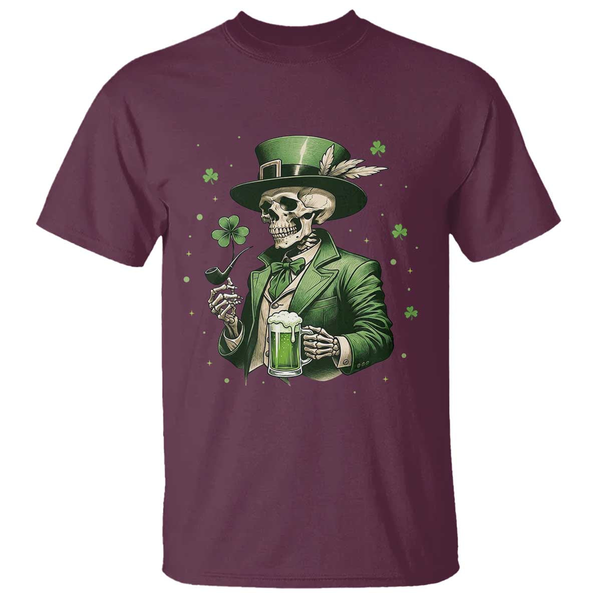 Skeleton St Patricks Day Drinking T Shirt Irish Party Gift TS12 Maroon Print Your Wear