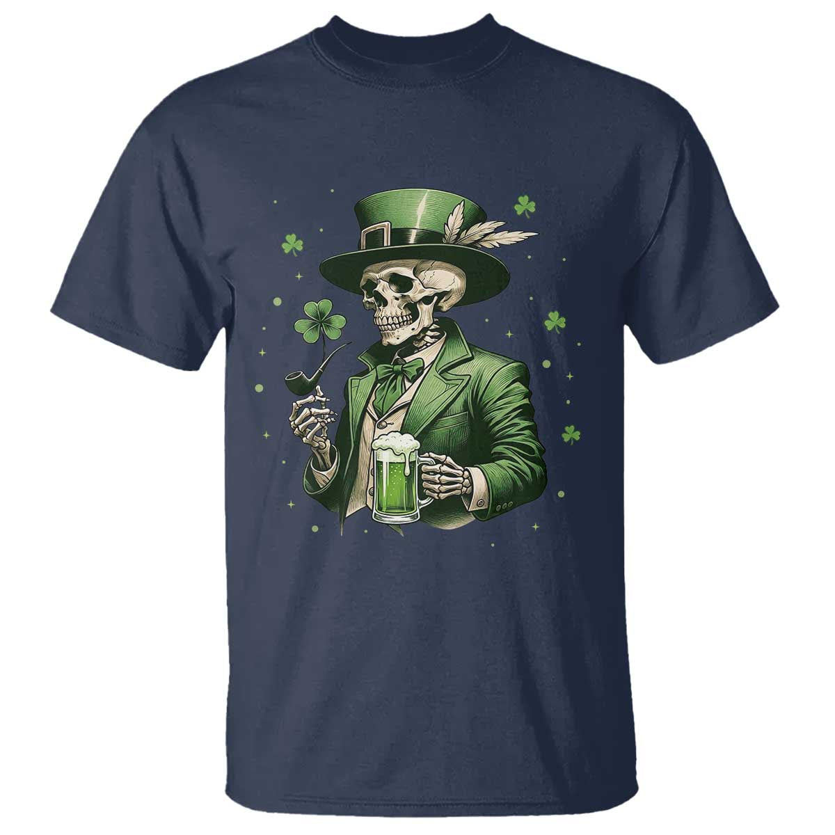 Skeleton St Patricks Day Drinking T Shirt Irish Party Gift TS12 Navy Print Your Wear