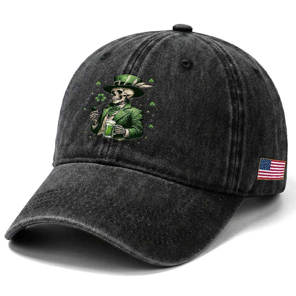 Skeleton St Patricks Day Drinking Washed Cotton Baseball Cap Irish Party Gift TS12 Print Your Wear