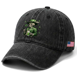 Skeleton St Patricks Day Drinking Washed Cotton Baseball Cap Irish Party Gift TS12 Print Your Wear