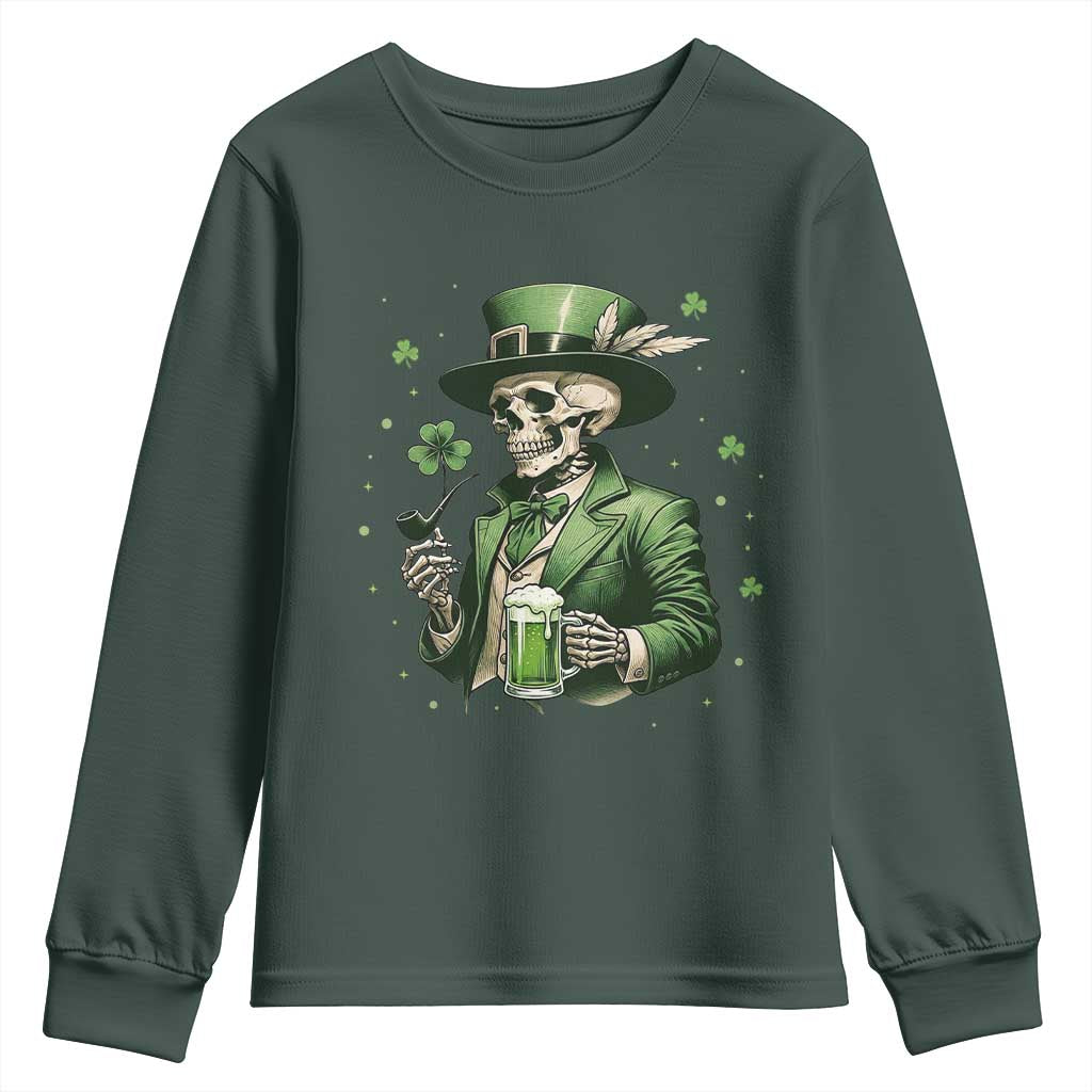 Skeleton St Patricks Day Drinking Youth Sweatshirt Irish Party Gift TS12 Dark Forest Green Print Your Wear