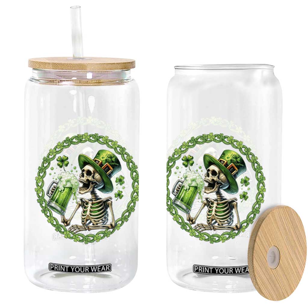 Lucky Irish Skeleton St Patricks Day Glass Can Beer Lover TS12 Print Your Wear