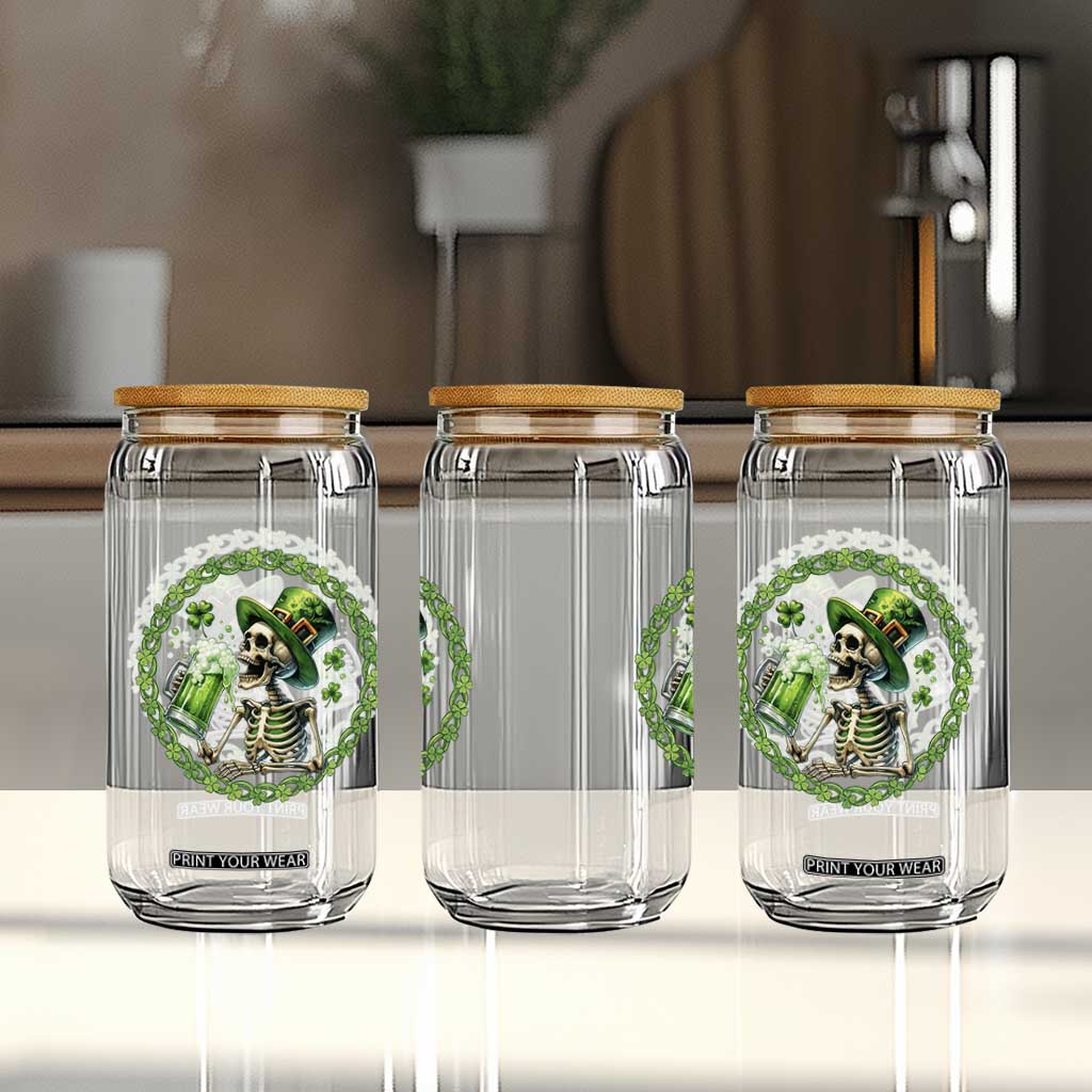 Lucky Irish Skeleton St Patricks Day Glass Can Beer Lover TS12 Print Your Wear