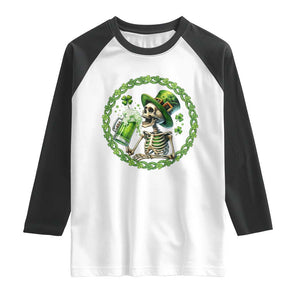 Lucky Irish Skeleton St Patricks Day Raglan Shirt Beer Lover TS12 White Black Print Your Wear