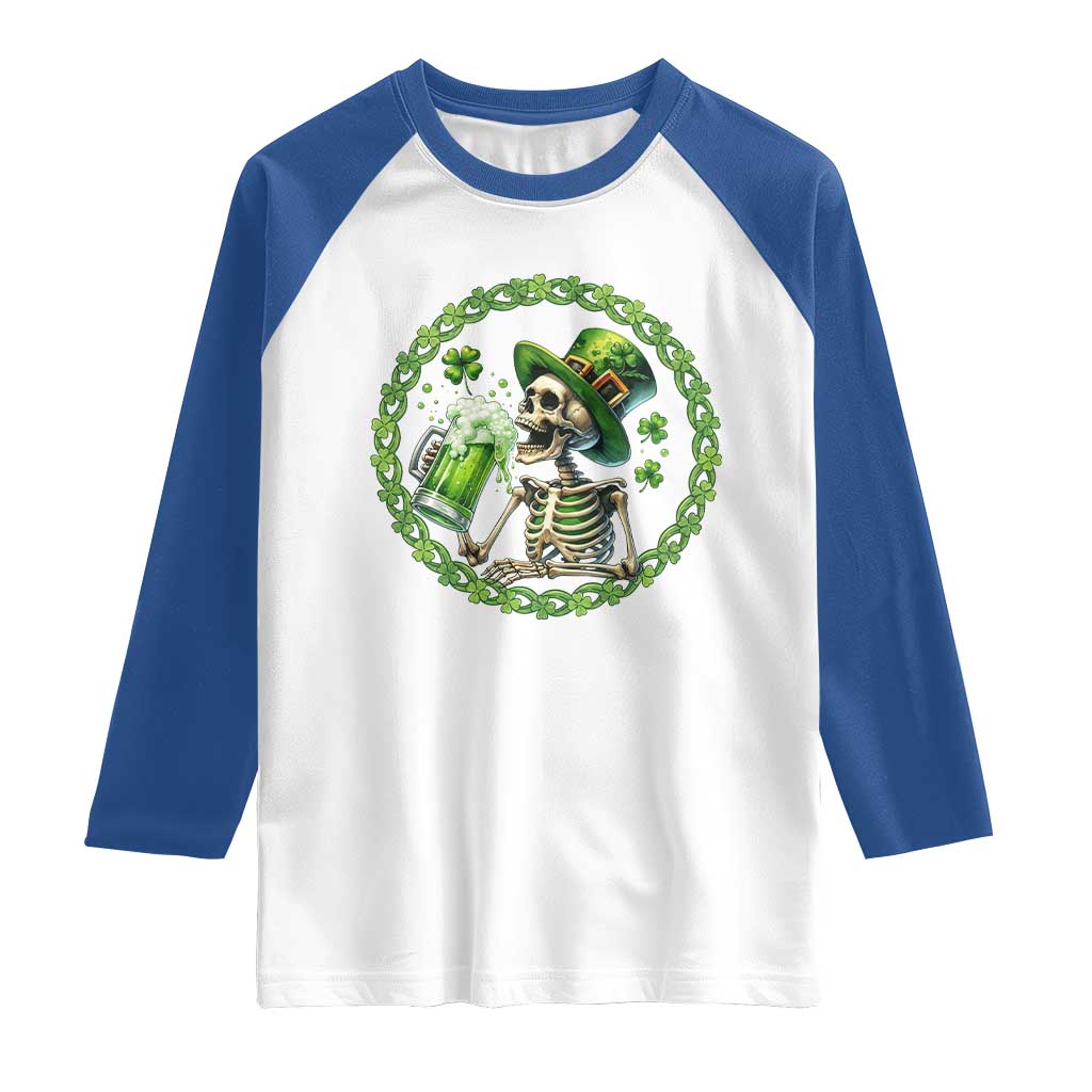 Lucky Irish Skeleton St Patricks Day Raglan Shirt Beer Lover TS12 White Royal Print Your Wear