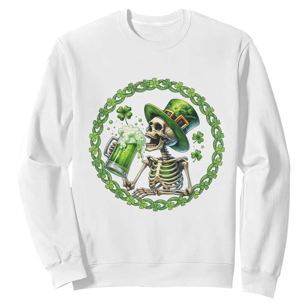 Lucky Irish Skeleton St Patricks Day Sweatshirt Beer Lover TS12 White Print Your Wear