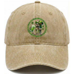 Lucky Irish Skeleton St Patricks Day Washed Cotton Baseball Cap Beer Lover TS12 Print Your Wear