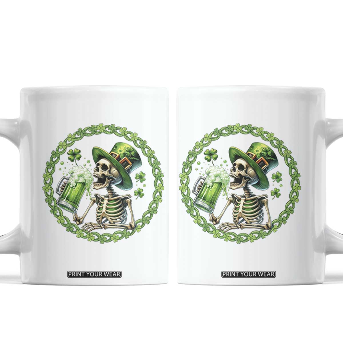 Lucky Irish Skeleton St Patricks Day Coffee Mug Beer Lover TS12 White Print Your Wear