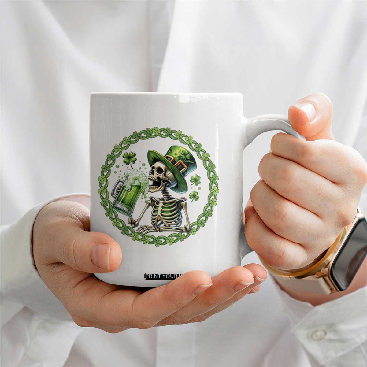 Lucky Irish Skeleton St Patricks Day Coffee Mug Beer Lover TS12 Print Your Wear