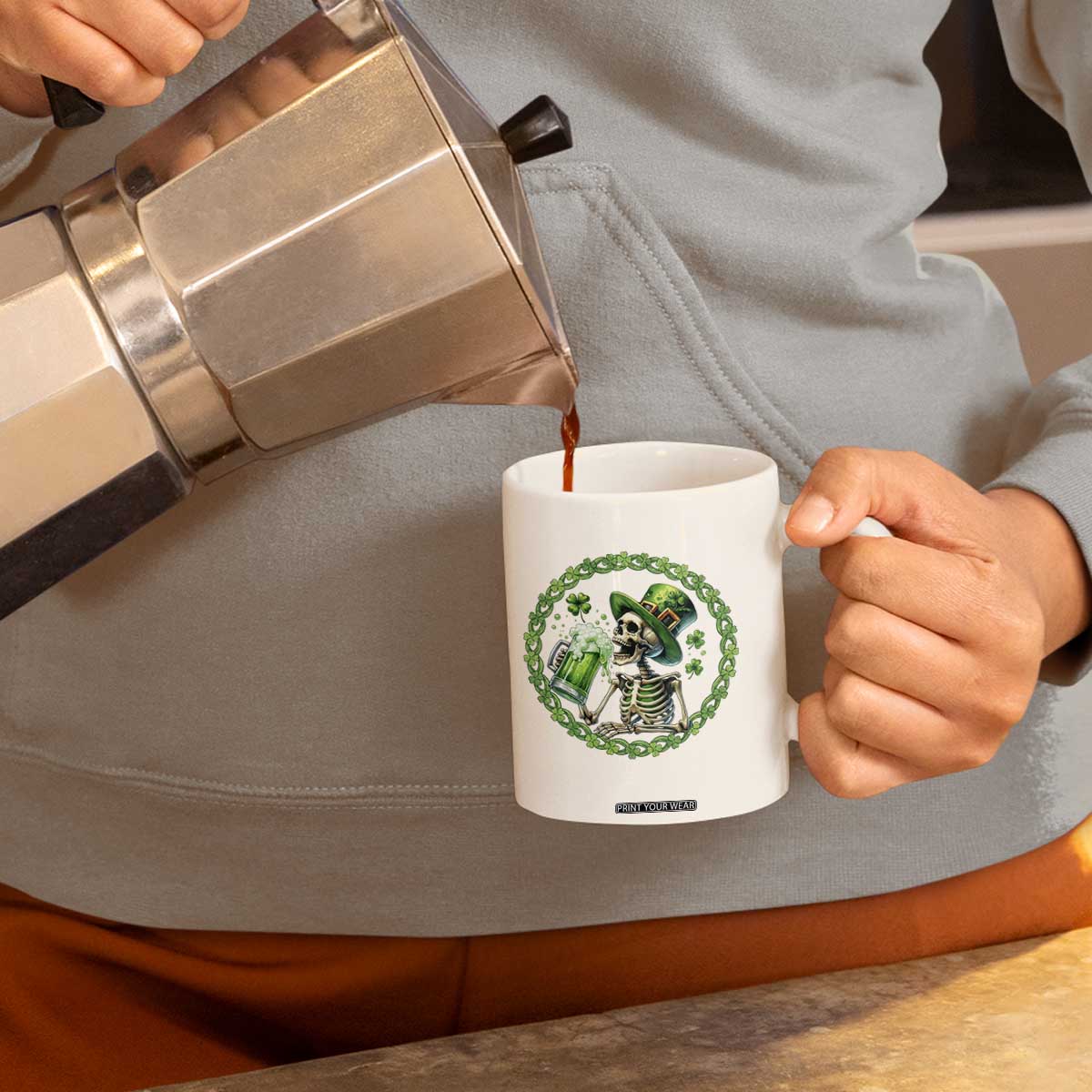 Lucky Irish Skeleton St Patricks Day Coffee Mug Beer Lover TS12 Print Your Wear