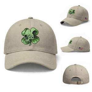 St Patricks Day Lucky Shamrock Skull Gift Baseball Cap TS12 Baseball Cap Universal Fit Beige Print Your Wear