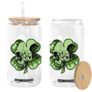 St Patricks Day Lucky Shamrock Skull Gift Glass Can TS12 Print Your Wear