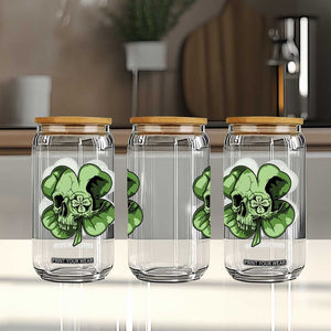 St Patricks Day Lucky Shamrock Skull Gift Glass Can TS12 Print Your Wear