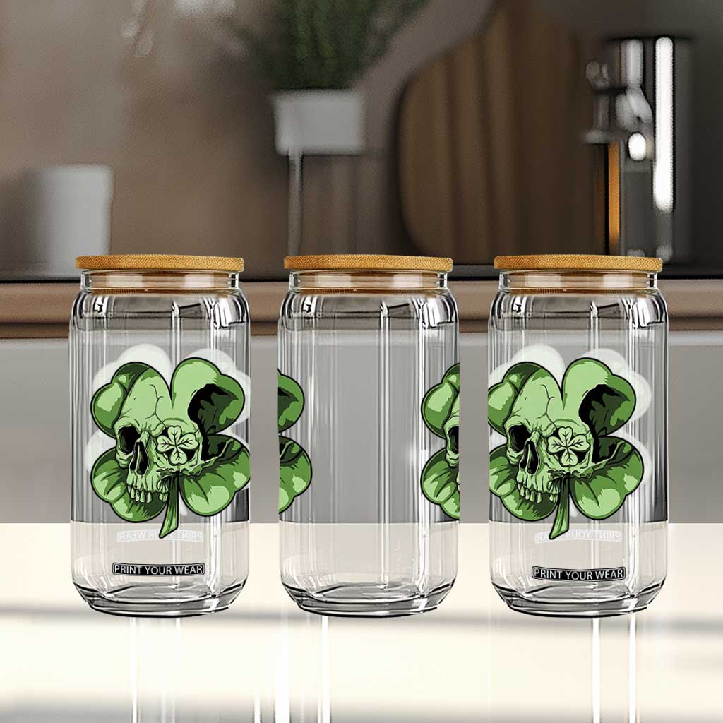 St Patricks Day Lucky Shamrock Skull Gift Glass Can TS12 Print Your Wear
