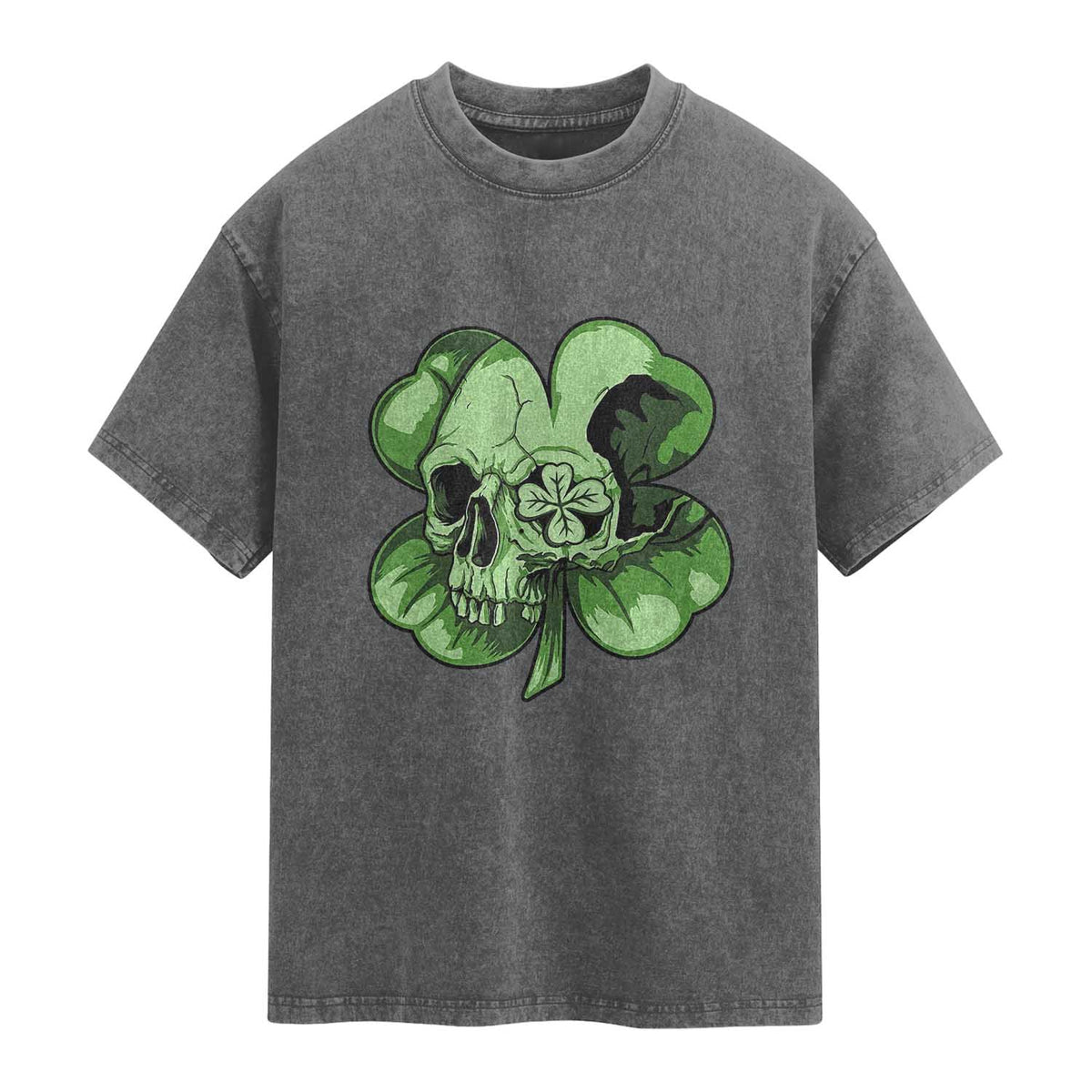 St Patricks Day Lucky Shamrock Skull Gift Washed Cotton T-Shirt