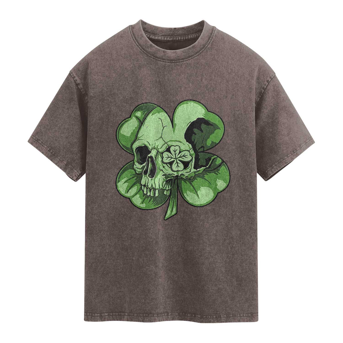 St Patricks Day Lucky Shamrock Skull Gift Washed Cotton T-Shirt