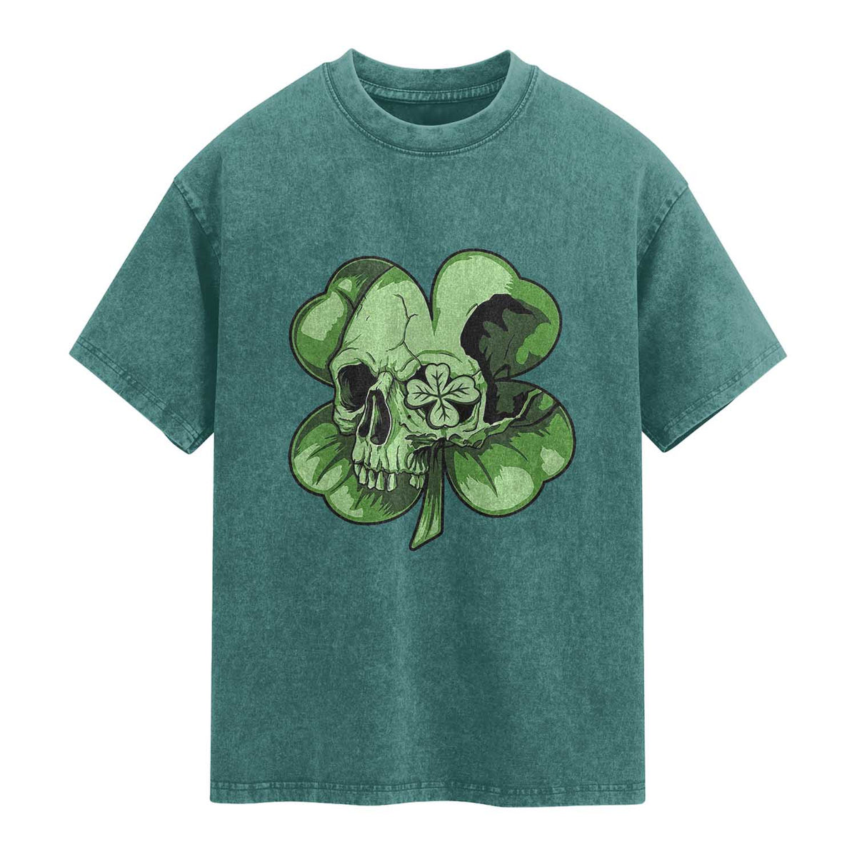 St Patricks Day Lucky Shamrock Skull Gift Washed Cotton T-Shirt