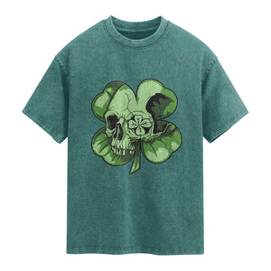 St Patricks Day Lucky Shamrock Skull Gift Washed Cotton T-Shirt