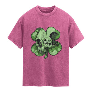 St Patricks Day Lucky Shamrock Skull Gift Washed Cotton T-Shirt