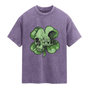 St Patricks Day Lucky Shamrock Skull Gift Washed Cotton T-Shirt