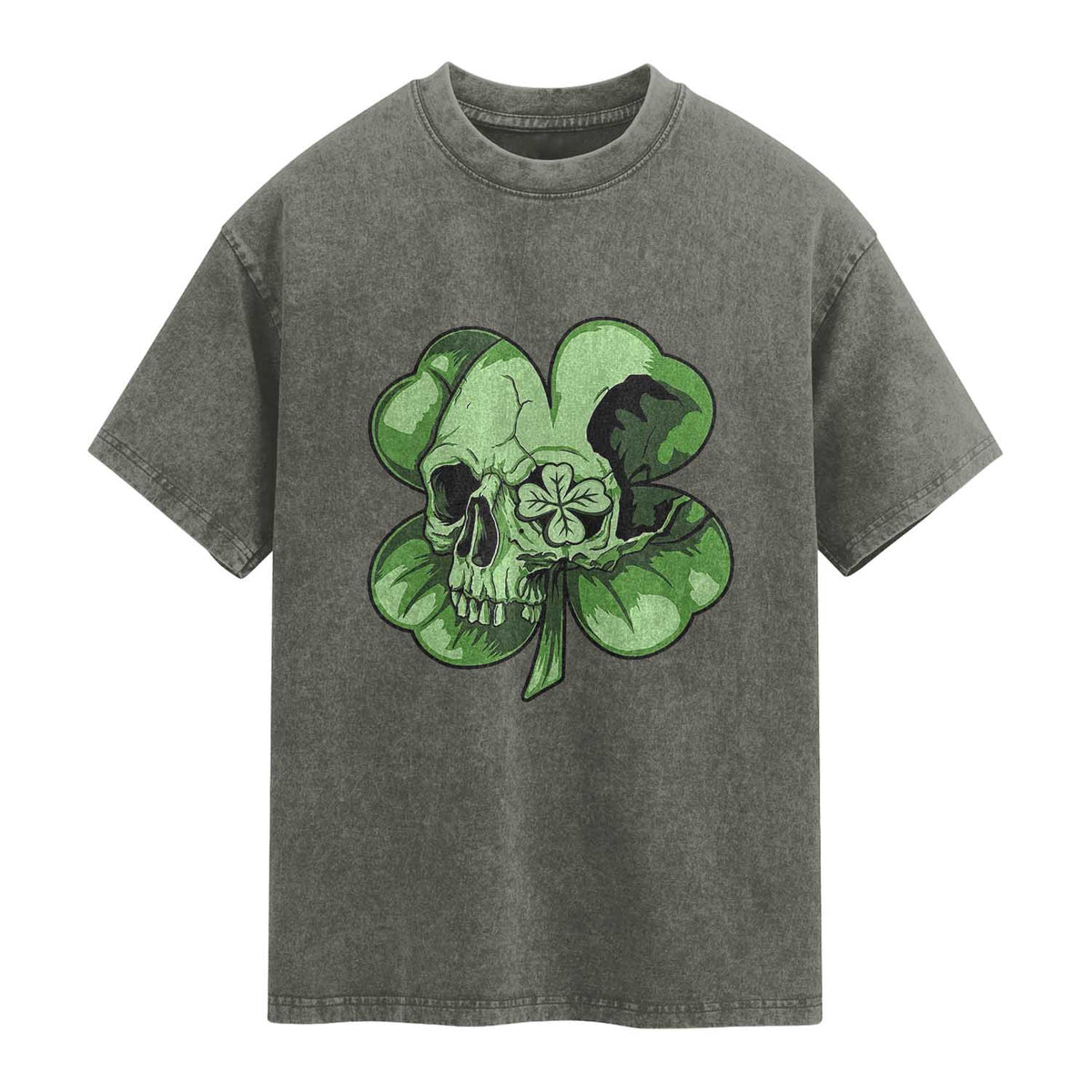St Patricks Day Lucky Shamrock Skull Gift Washed Cotton T-Shirt