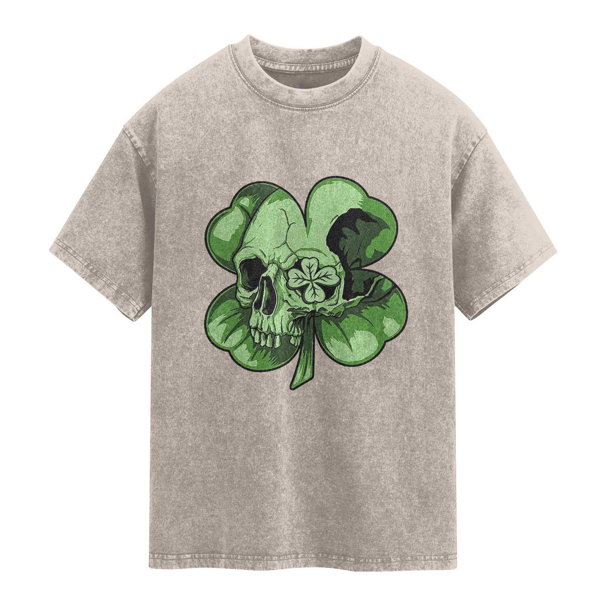 St Patricks Day Lucky Shamrock Skull Gift Washed Cotton T-Shirt